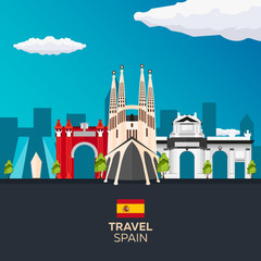 Travel to Spain skyline. Sagrada Familia. Vector flat illustration.