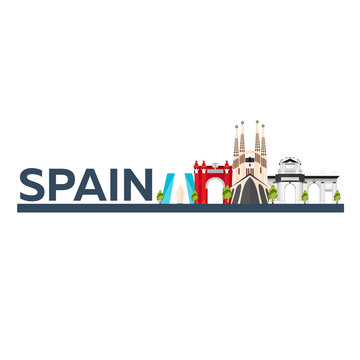 Travel to Spain skyline. Sagrada Familia. Vector flat illustration.