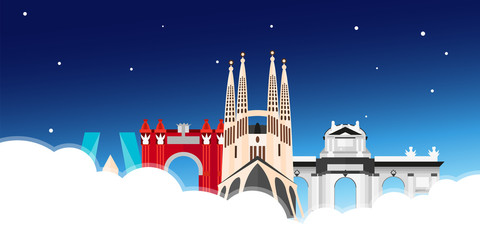 Travel to Spain skyline. Sagrada Familia. Vector flat illustration.