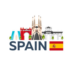 Fototapeta premium Travel to Spain skyline. Sagrada Familia. Vector flat illustration.