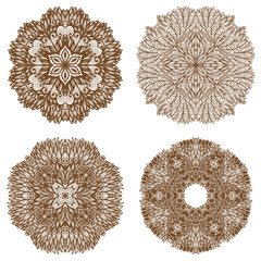 Set of four hand drawn ethnic circular mehandi ornaments