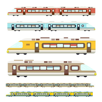 Train. Vector Flat Design Modern Trains Icons Set Isolated on White Background.