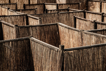 A top view of a wooden palisade maze.