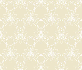 Floral ornament. Seamless abstract classic pattern with flowers. Light golden and white pattern