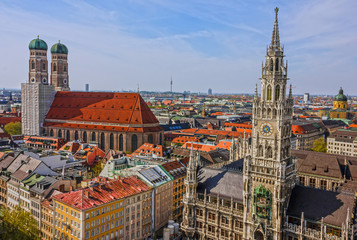 Munich sunset panoramic architecture, Bavaria, Germany.  - obrazy, fototapety, plakaty