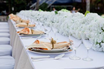 Table set for wedding or event party. Elegant and luxury decorat