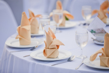 Table set for wedding or event party. Elegant and luxury decorat