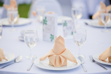 Table set for wedding or event party. Elegant and luxury decorat