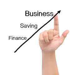 businessman with financial symbols coming from hand.