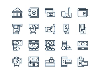 Money. Set of outline vector icons