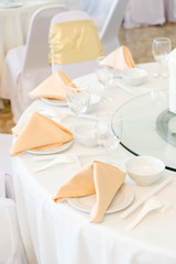 Table set for wedding or event party. Elegant and luxury decorat