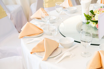 Table set for wedding or event party. Elegant and luxury decorat