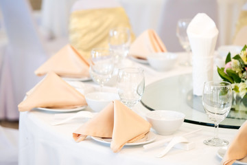 Table set for wedding or event party. Elegant and luxury decorat