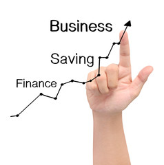 businessman with financial symbols coming from hand.