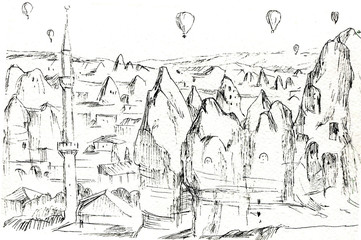 village in Cappadocia sketch