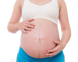 The belly asia pregnant woman isolate on white background