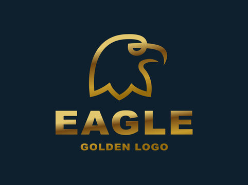 Eagle head logo - golden vector illustration on dark background