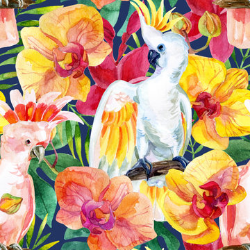 watercolor Australian Cockatoo seamless pattern