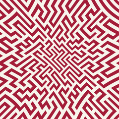 Vector graphic abstract geometry  maze pattern. red seamless geometric background . subtle pillow and bed sheet design. unique art deco. hipster fashion print