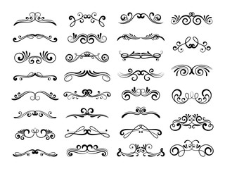 Filigree swirly ornaments. Vector victorian ornamental swirls and simple lines scrolls