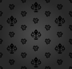 Seamless dark ornament. Modern geometric pattern with royal lilies