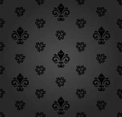Poster Seamless dark ornament. Modern geometric pattern with royal lilies © Fine Art Studio