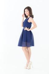 Beautiful asian woman enjoy and relax isolated on white backgrou