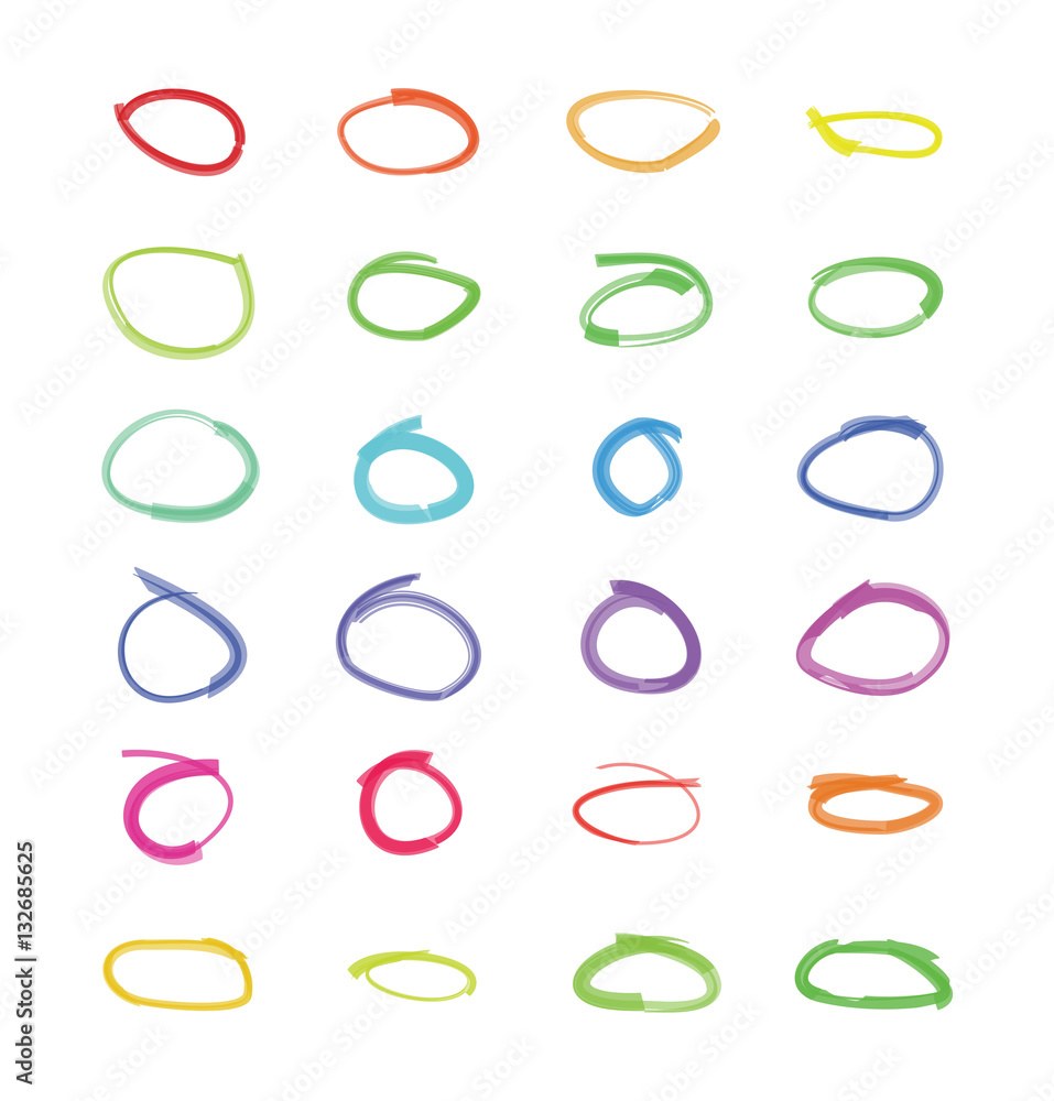 Poster vector marker circle set. markers drawn highlight circles isolated on white background