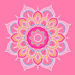 Colorful mandala on pink background, illustration