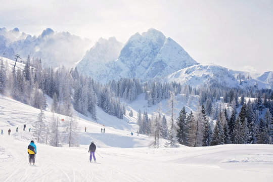 Winter landscape scene in a ski resort in Austria