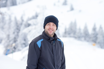 Fototapeta na wymiar Young skier, skiing in a Austrian mountain resort