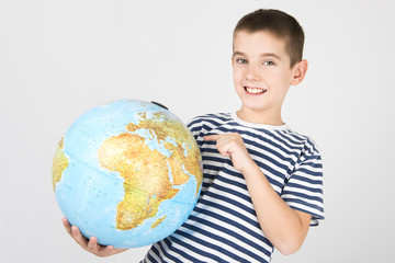 young boy with globe