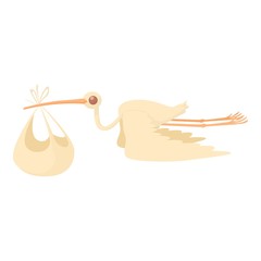 Stork delivering a newborn baby icon cartoon style