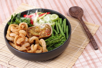 Green chili dip as  Nam Prik Num served side dish.