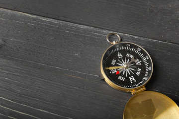 compass on the wooden table background