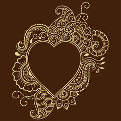 Obraz na płótnie Canvas Decorative doodle heart in mhendi style. Floral frame in the shape of a heart. Element for design for Valentine's Day. 