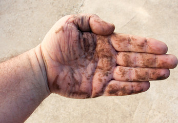 dirty man hands , close up