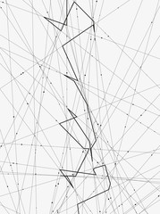 Monochrome minimalistic vector illustration. Modern schematic background with crossing lines and random dots. Element of design. - 132690833
