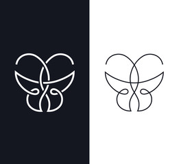 Overlapped one-line butterfly sign, symbol.
