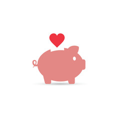 Piggy bank with heart, vector illustration.