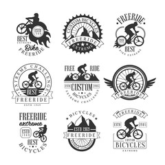 Fototapeta premium Custom Made Free Ride Bike Shop Black And White Sign Design Templates With Text And Tools Silhouettes