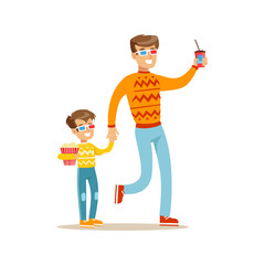 Father And Son Holding Hands Going To Cinema, Part Of Happy People In Movie Theatre Series