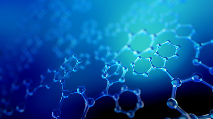 3d illustration of glass molecules. Atoms connection concept. Abstract science background.