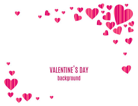 Abstract love background for Valentines day design. Stripped pink hearts frame isolated on white background. Vector illustration.