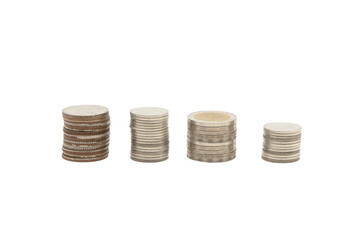 Coin stacks with any sze isolate on a white background