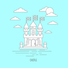 Castle thin lina art buildin architecture vector illustration