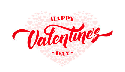 Fototapeta na wymiar Happy Valentines Day greeting card with hand lettering on hearts background. Vector illustration.