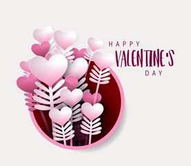 Valentine's day with cut paper heart . Vector illustration