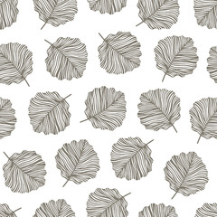 Vintage seamless pattern with hand drawn aspen leaves.