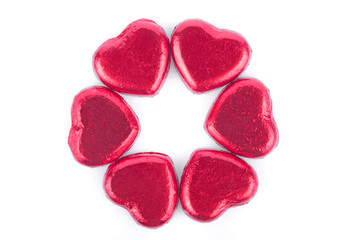 Chocolate hearts top on white background